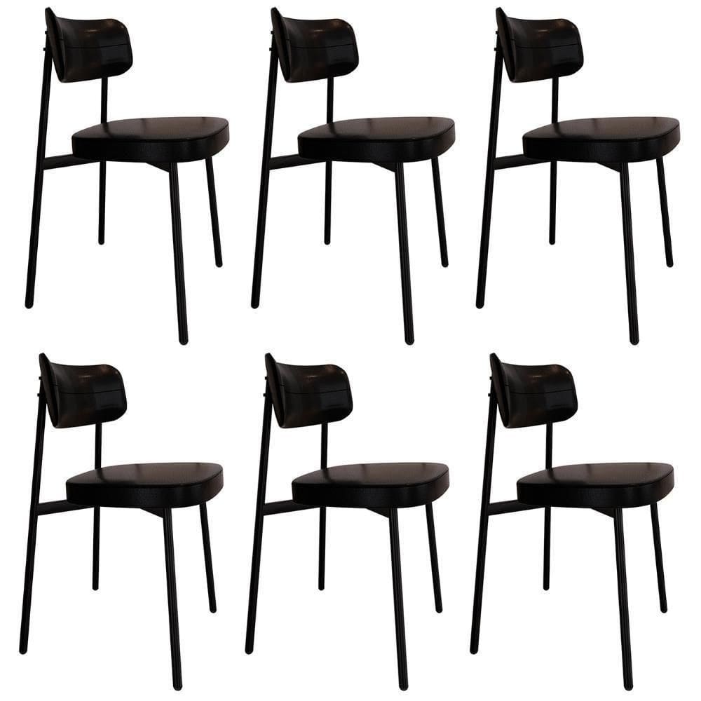 Cadeira De Jantar Estofada Kit 6 Ella M25 Sintético Preto - Mpozenato