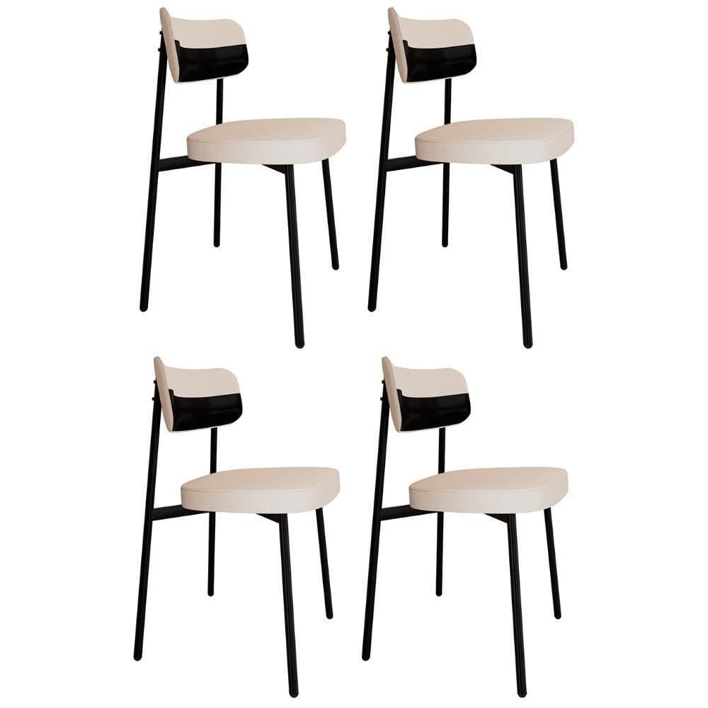 Cadeira De Jantar Estofada Kit 4 Ella M25 Linho Palha-preto - Mpozenato