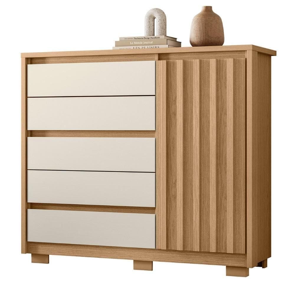 Cômoda Para Quarto 1 Porta 125cm Ripada Duetto Off-freijó - Albatroz