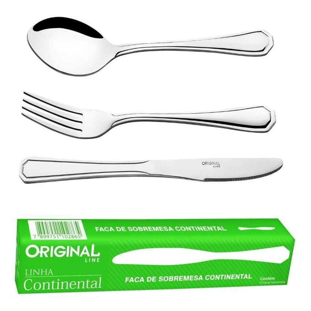 6 Colheres +6 Garfos + 6 Facas Sobremesa Continental