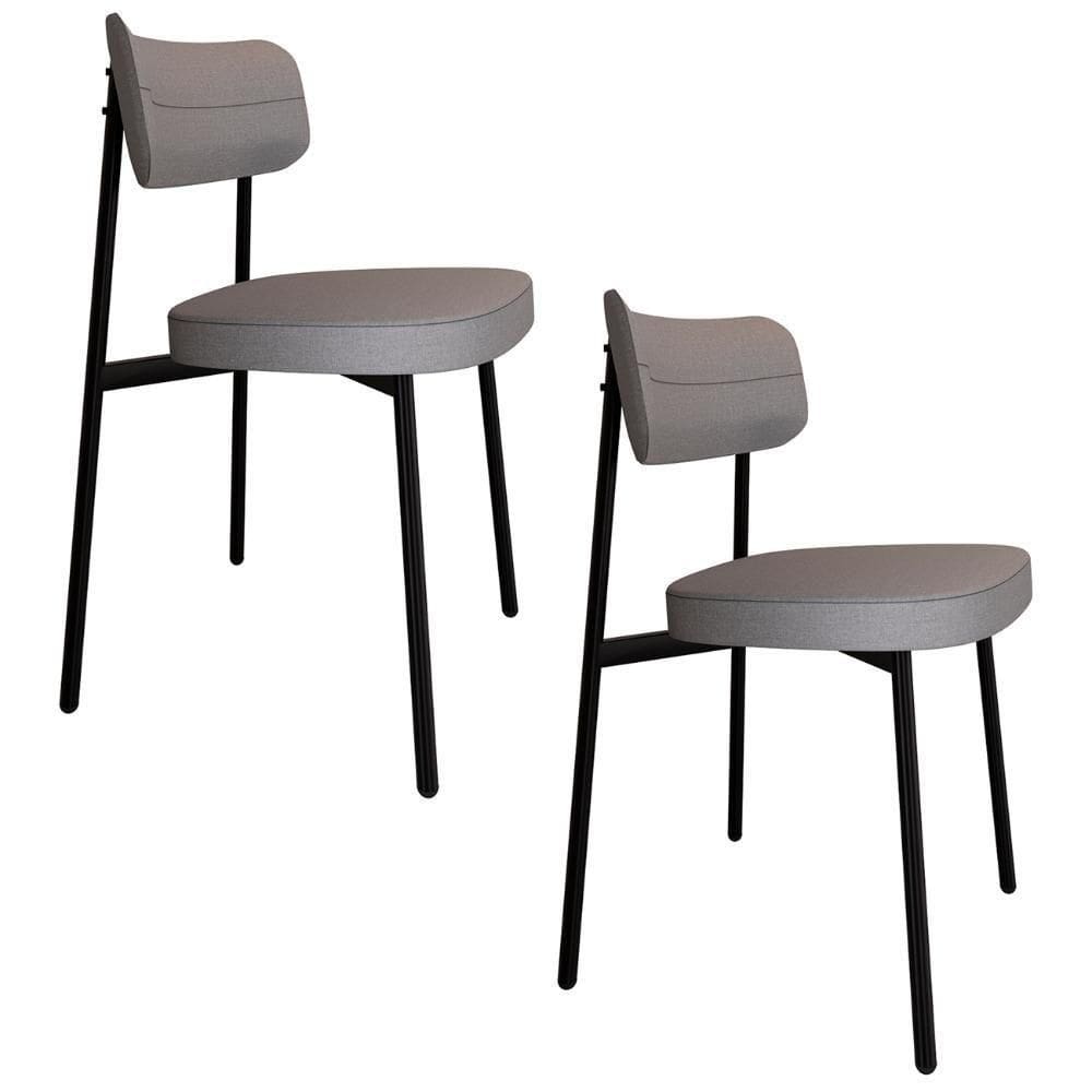 Cadeira De Jantar Estofada Kit 2 Ella M25 Linho Cinza Cl - Mpozenato