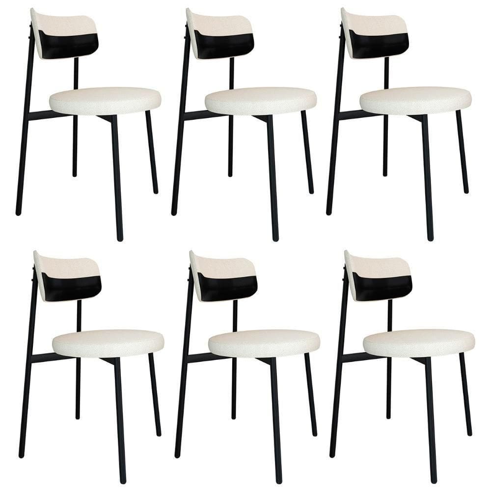 Cadeira De Jantar Estofada Kit 6 Nyka M25 Linho Palha-preto - Mpozenato