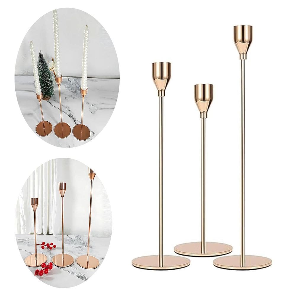 Candelabros Modernos Em Ferro Champagne Conjunto 3 Pçs