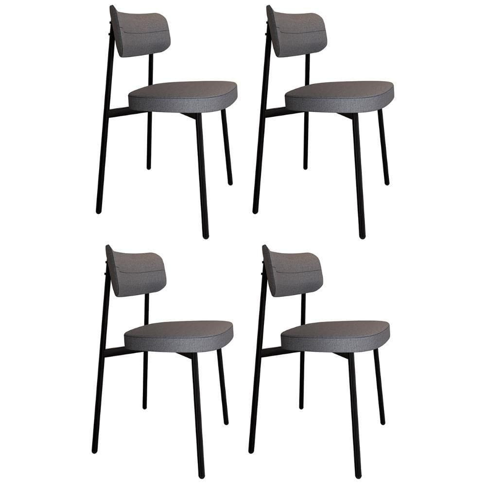 Cadeira De Jantar Estofada Kit 4 Ella M25 Linho Cinza - Mpozenato