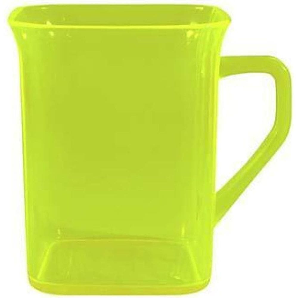 Kit 6 Canecas Quadrada Cristal Amarelo Neon 250Ml Plástico
