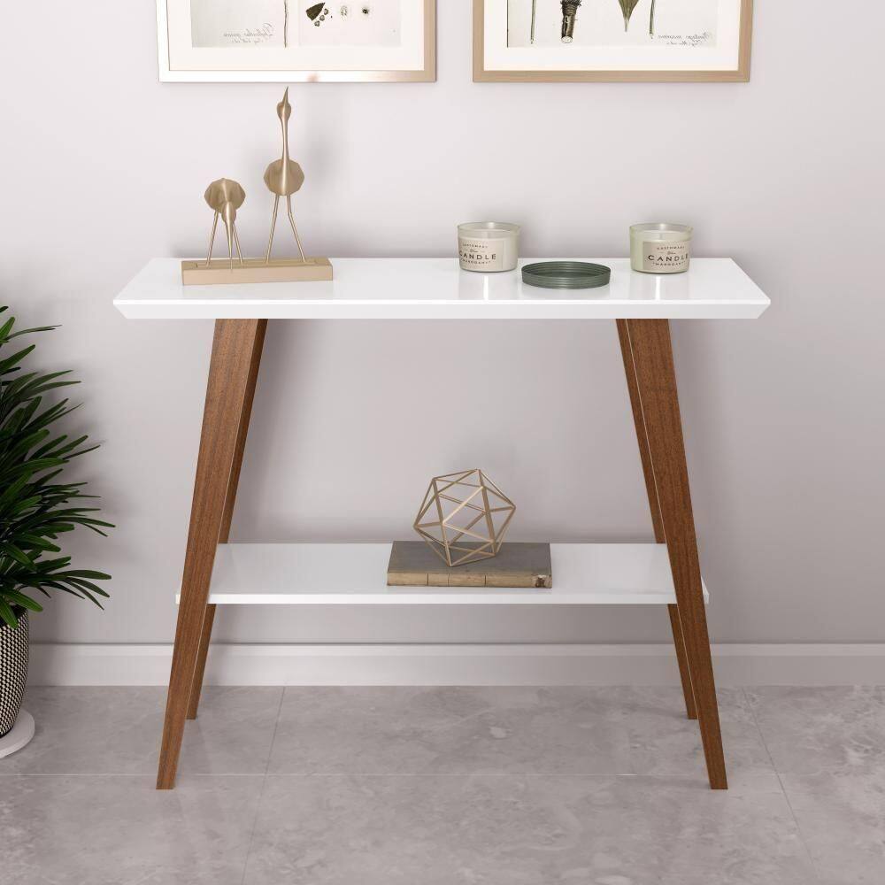Aparador Davi 90x30 Tampo Mdf 30mm Pé Em Madeira Branco/amadeirado