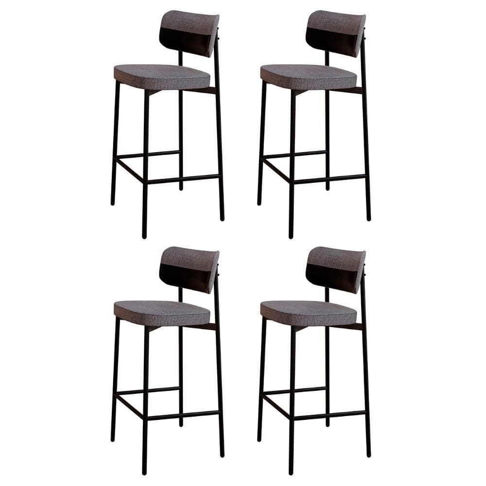 Banqueta Alta Bar Estofada Kit 4 Ella M25 Linho Cinza-preto - Mpozenato
