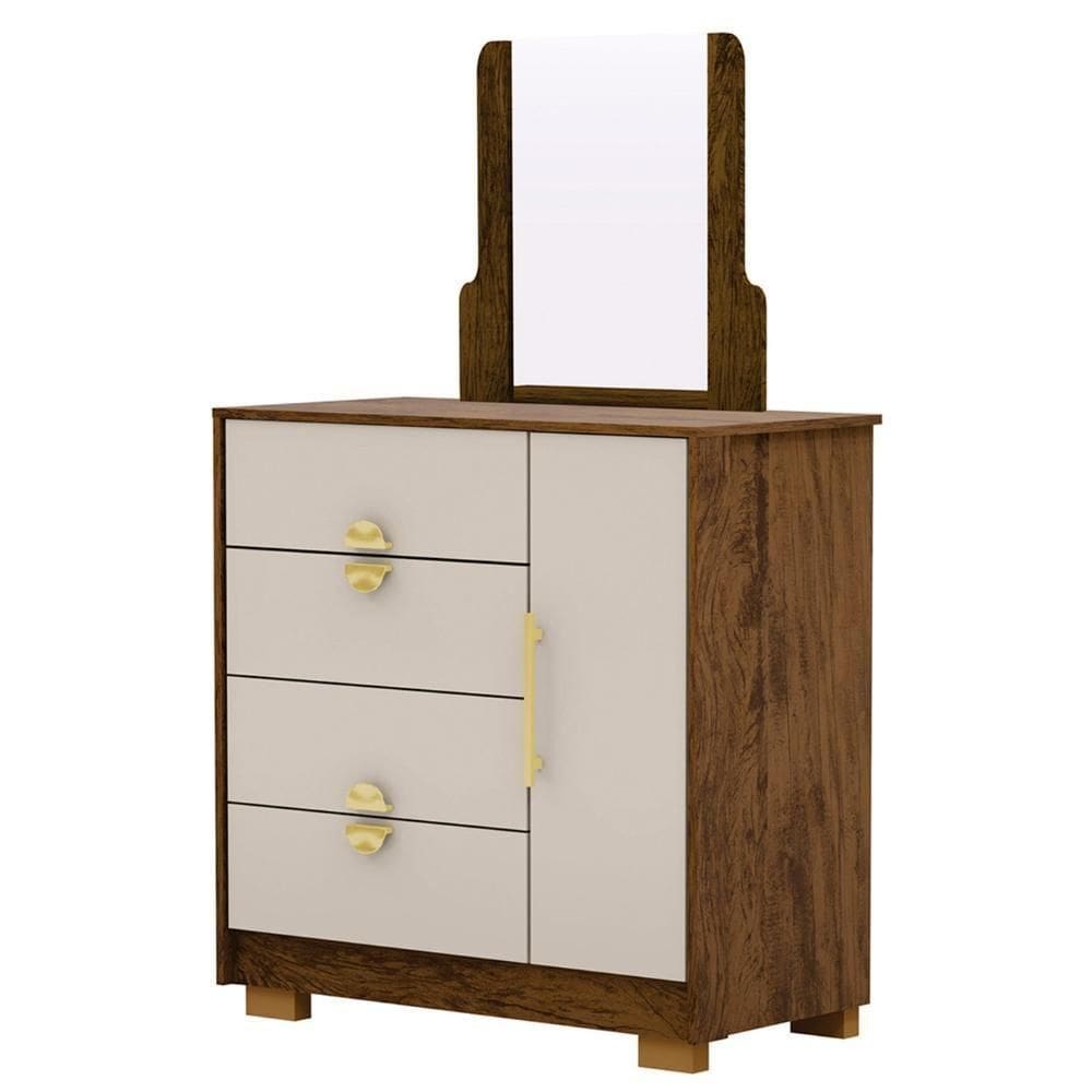 Cômoda Para Quarto 93cm Com Espelho Ilha Bela Imbuia-fendi - Vila Rica
