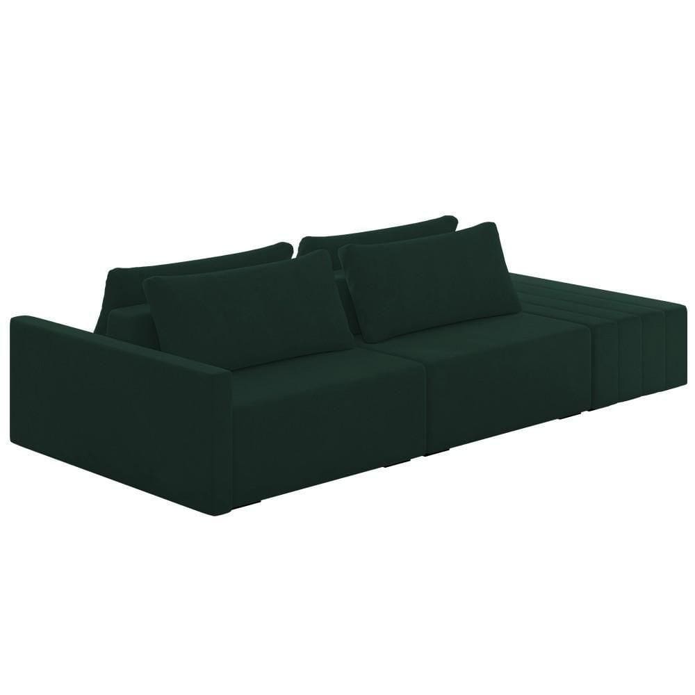 Sofá Ilha Modular Com Puff Para Sala Living 252cm Georgia Z08 Veludo Verde - Mpozenato