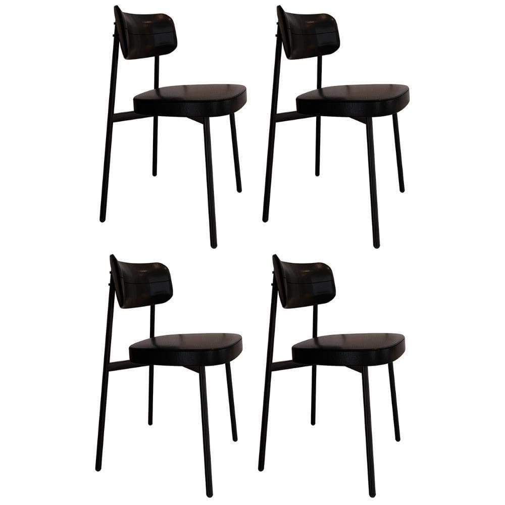Cadeira De Jantar Estofada Kit 4 Ella M25 Sintético Preto - Mpozenato