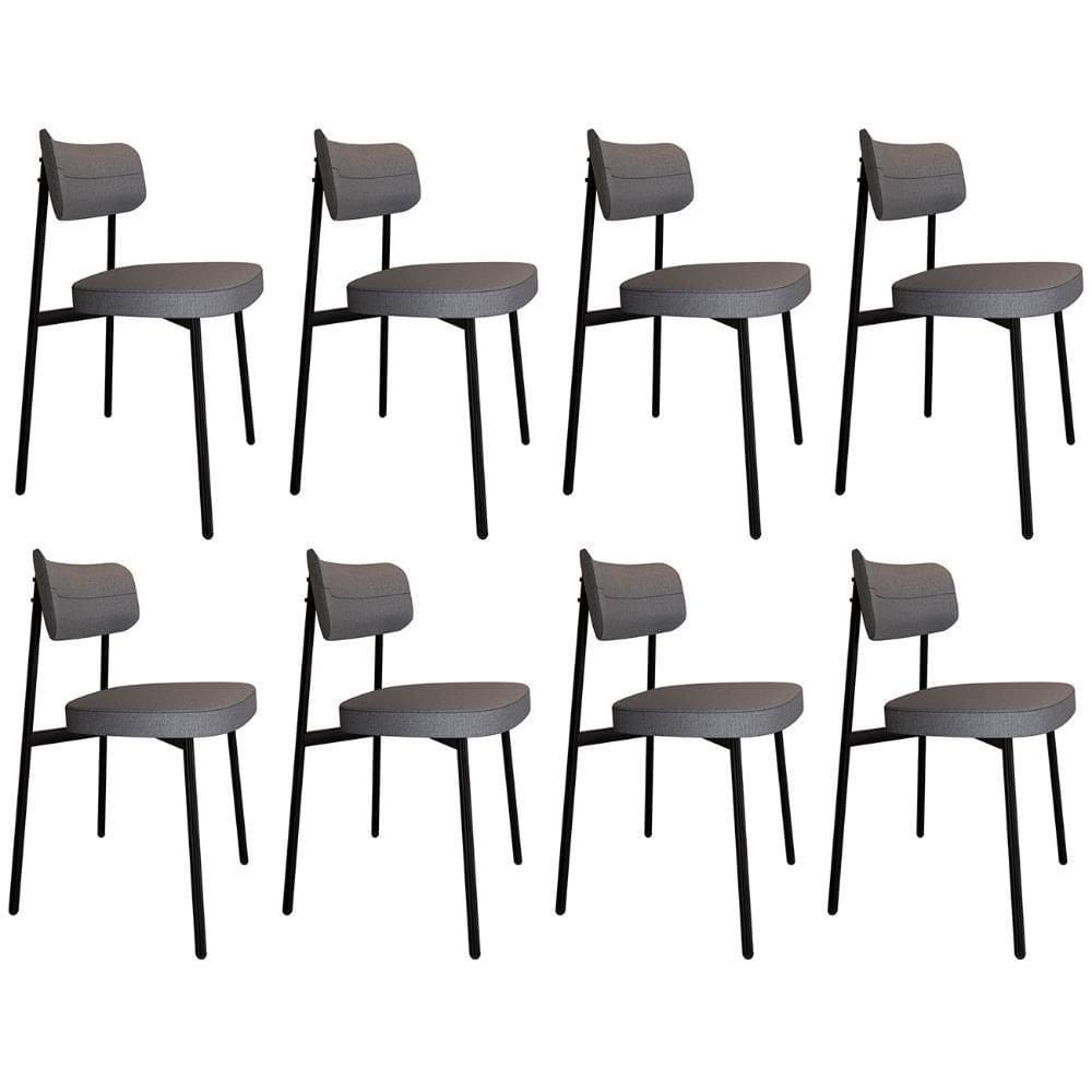 Cadeira De Jantar Estofada Kit 8 Ella M25 Linho Cinza - Mpozenato
