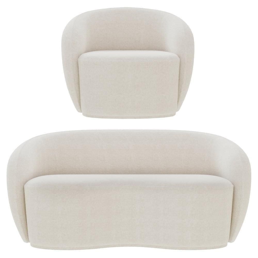 Sofá 2 Lugares Living 160cm E 1 Poltrona Giratória Garbin Z08 Boucle Bege - Mpozenato