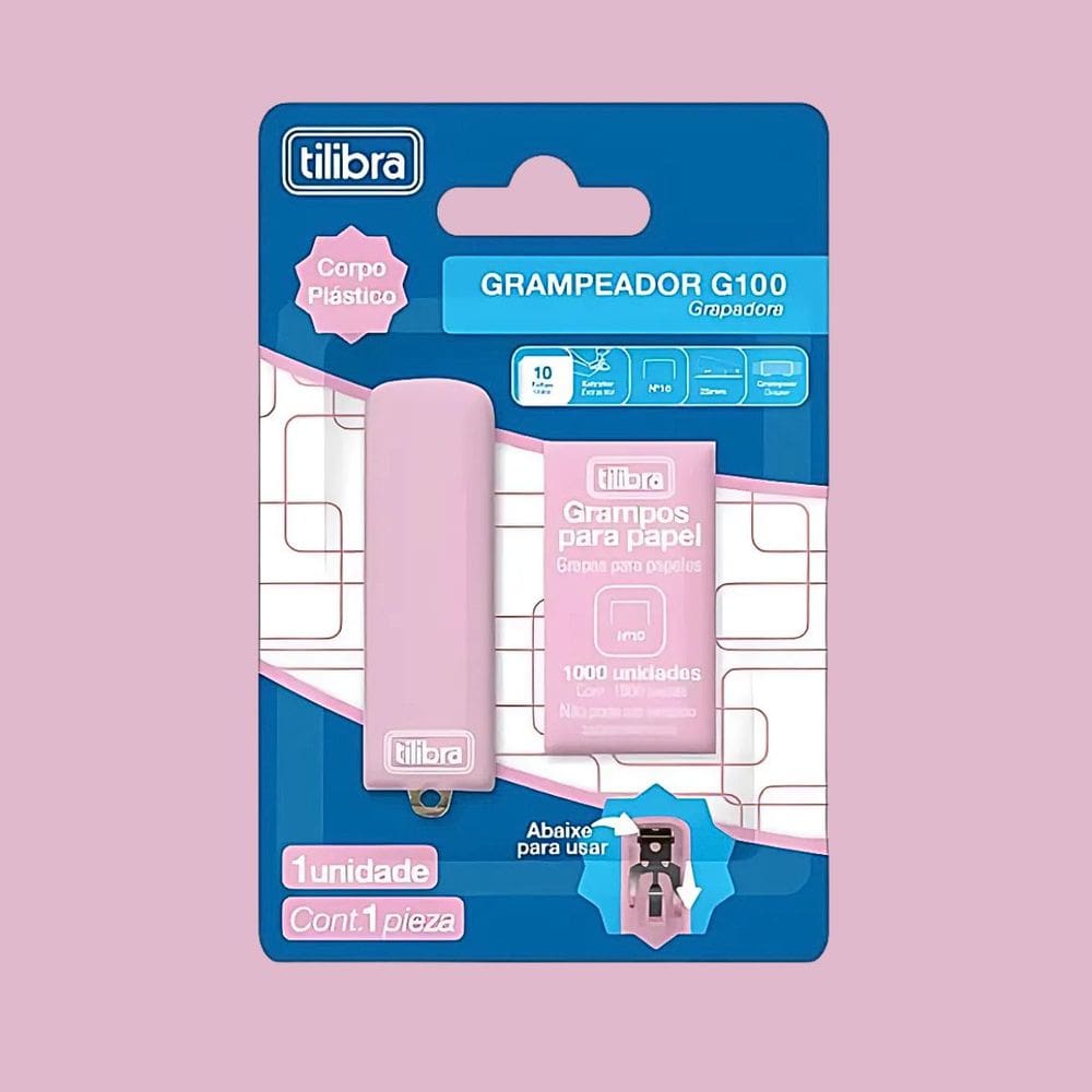 Grampeador Mini Rosa 10 Folhas C/ Refil Grampo N10 G100 Fofo Para Papel - Tilibra