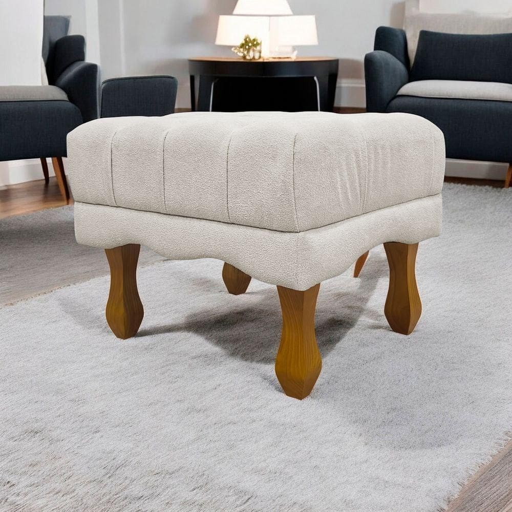 Puff Decorativo Retangular Duque Bouclé Premium Capitonê - Bege Buclê