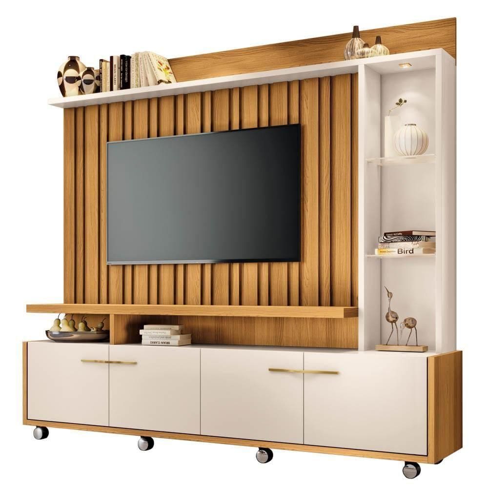 Estante Painel Para 60 Pol. Natan H01 Off White-cinamomo - Mpozenato