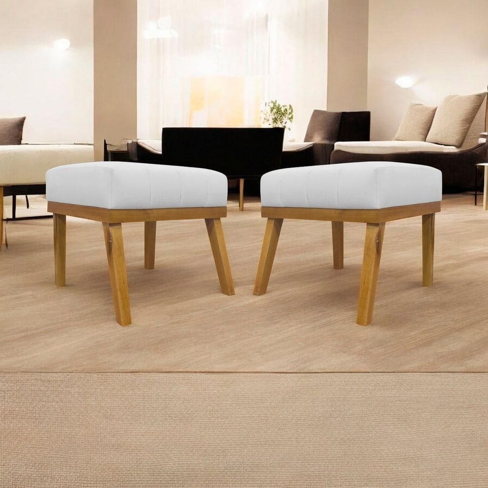 Kit 2 Puffs Decorativos Firenze Retangular - Branco Corino