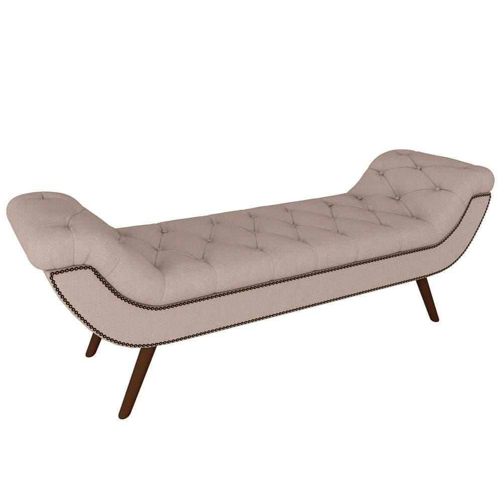 Puff Recamier Calçadeira 140cm Pés Palito Madeira Vêneto Z37 Linho Bege Cru - Mpozenato