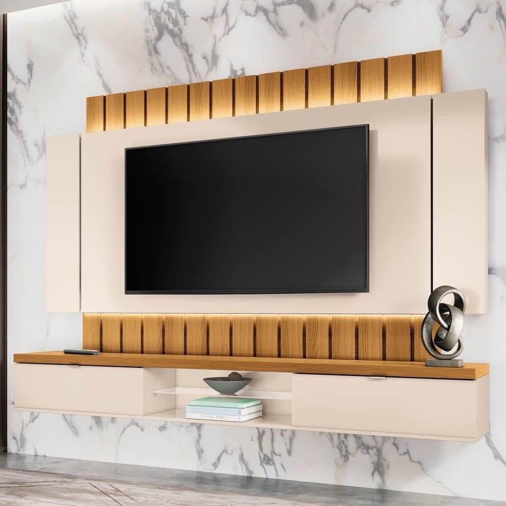 Painel 70 Pol 219cm Bancada Suspensa Illusion Off/cinamomo - Hb Móveis