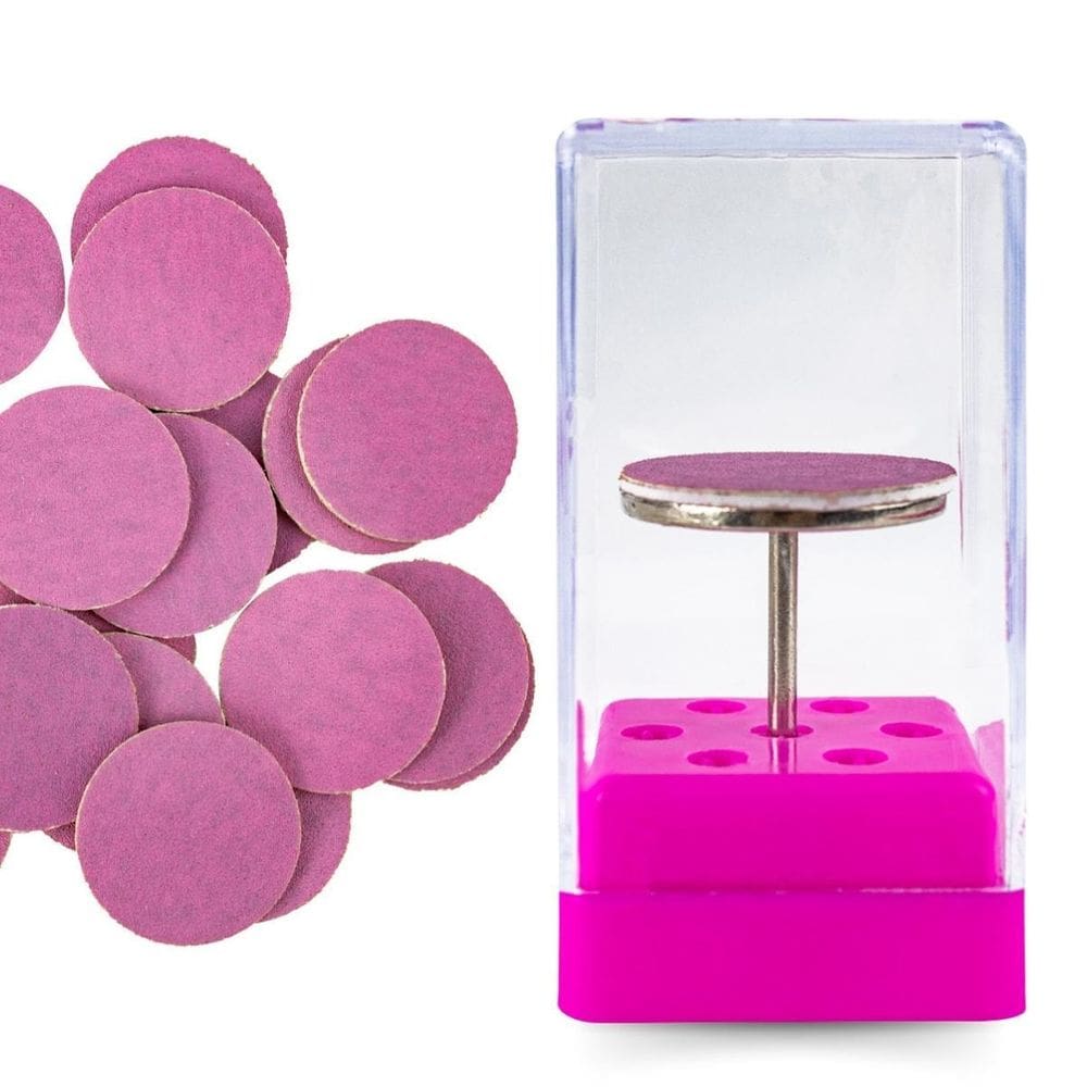 Kit Broca Disco + Suporte + 10 Lixa Refil 120 Manicure Nail