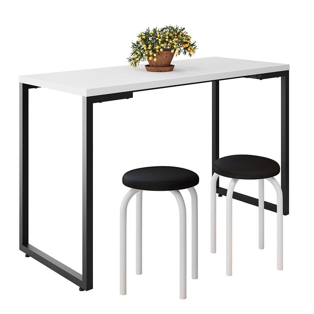 Mesa De Cozinha Bistrô Porto Branco 120cm Com 2 Banquetas Industriais Maviê Preto-branco