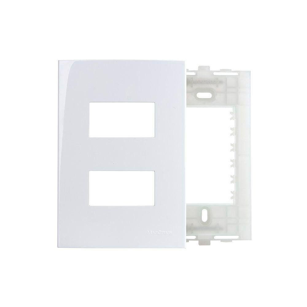 Placa Com Suporte Margirius Sleek 4x2 Para 2 Módulos Horizontais Distanciados Branca