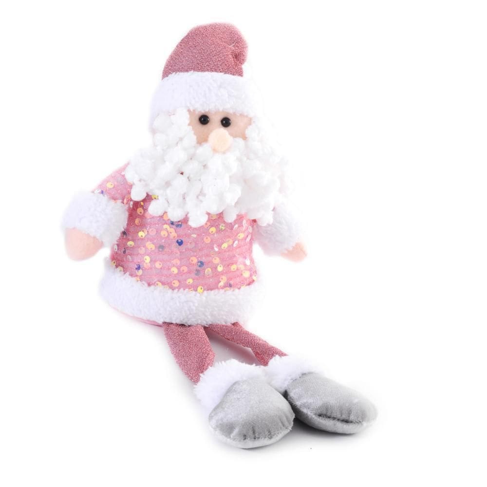 Boneco De Pano Papai Noel Pernas Quartzo Rosa 38Cm Enfeite