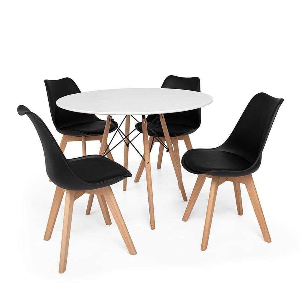 Kit Mesa Jantar Eiffel 80cm Branca + 04 Cadeiras Leda - Preta