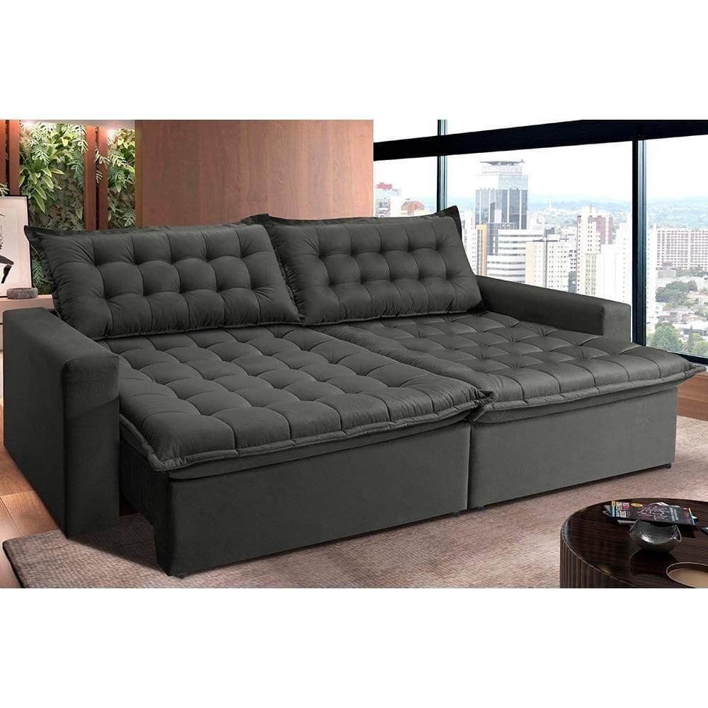 Sofá Retrátil Reclinável E Cama 2,35m Cama Inbox Flex Suede Velusoft Cinza