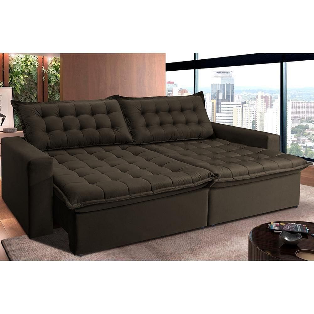 Sofá Retrátil Reclinável E Cama 2,95m Cama Inbox Flex Suede Velusoft Café