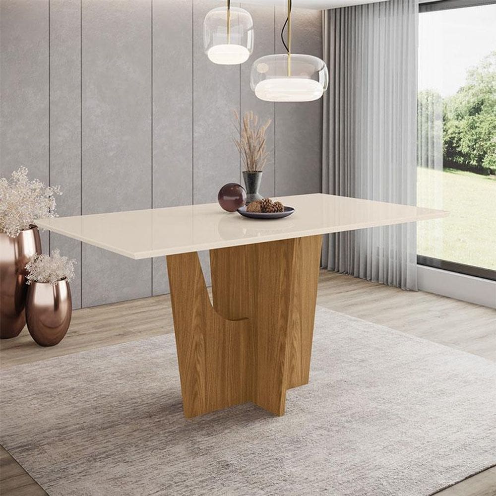 Mesa de Jantar Vértice 160 cm Ambiente Canto Reto sem Vidro Nature Off White - Henn