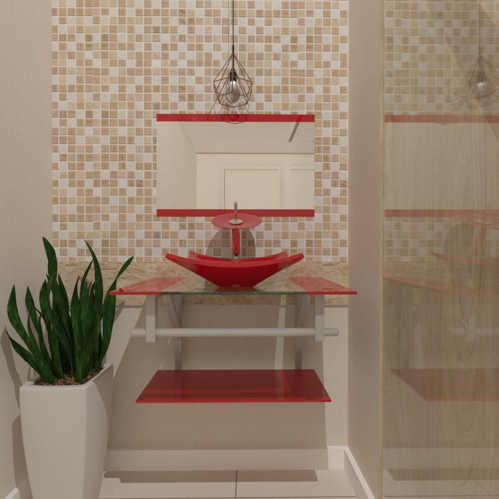 Gabinete De Vidro 60Cm Ac Cuba Quadrada Vermelho Ferrari