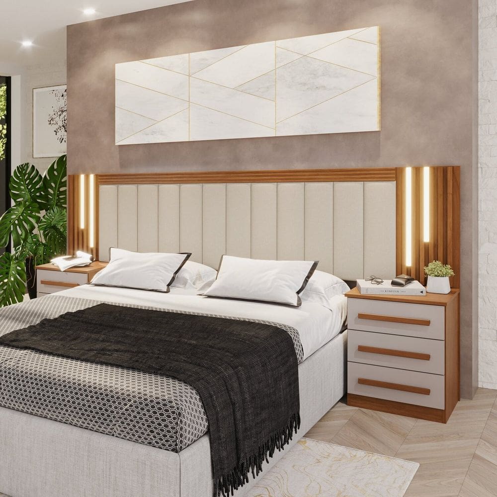 Cabeceira Casal Extensível com Led Luminous Cinamomo / Off White / Leblon Areia
