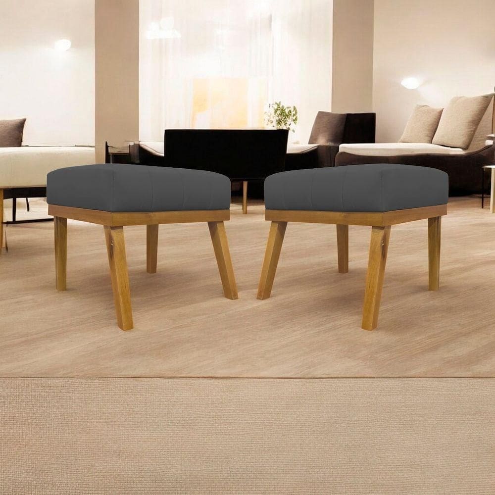 Kit 2 Puffs Decorativos Firenze Retangular - Cinza Corino