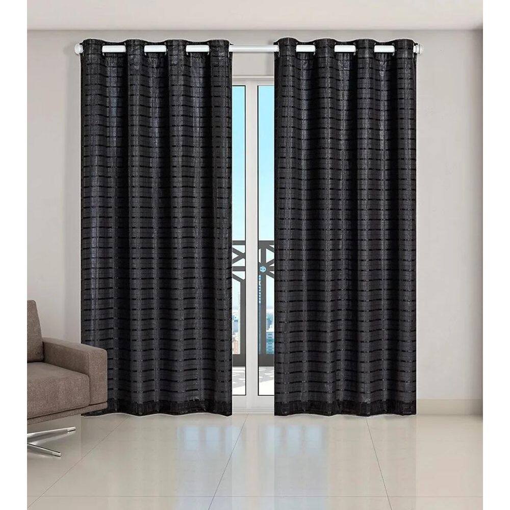 Cortina Quarto Voal Xadrez Preto Com Forro Preto 4,00X2,80M