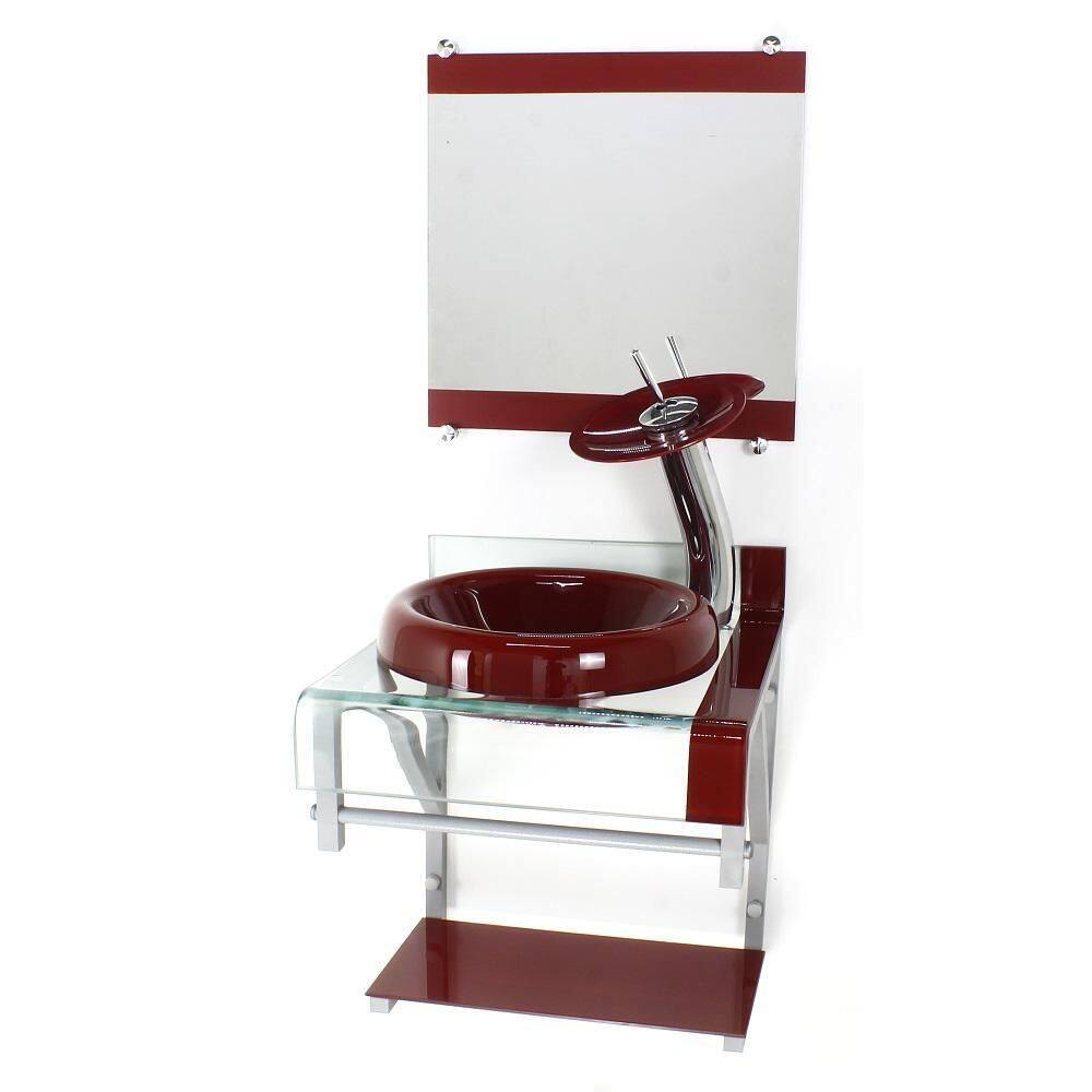 Gabinete Vidro 40Cm Banheiro Curvado Duplo Pc Cuba Chapéu