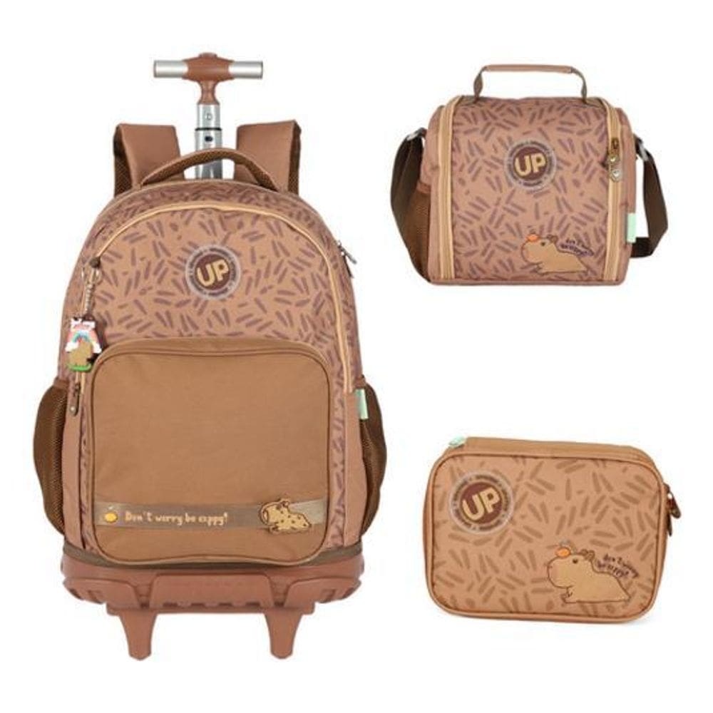 Kit Mochila Rodinhas Estojo E Lancheira Up4You Capivara Fofa