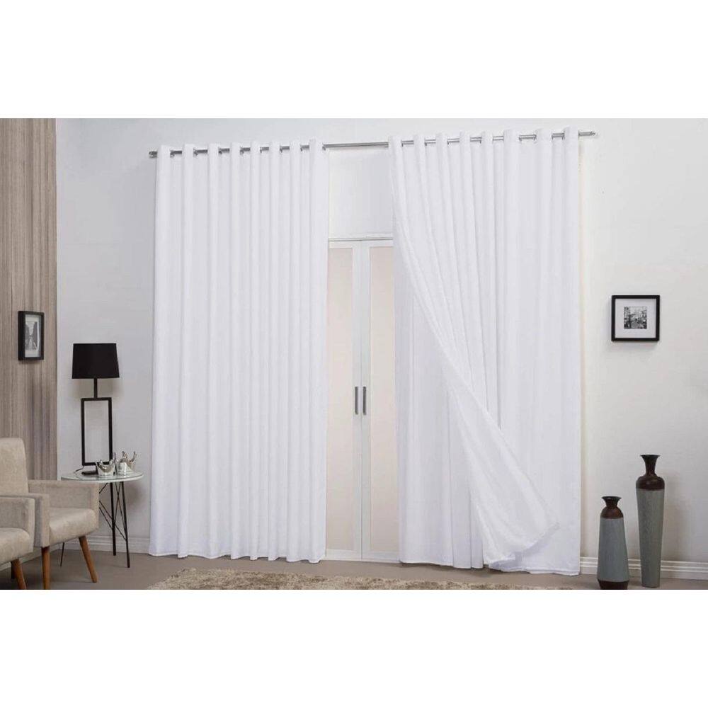Cortina Branca Voil Com Forro Microfibra 2,80X2,30 Decoração
