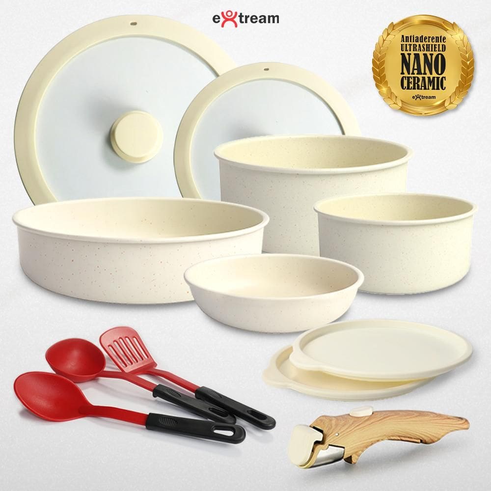 Jogo de panelas Ceramic Master indução 8 peças cabo destacável Extream - Duna Fusion