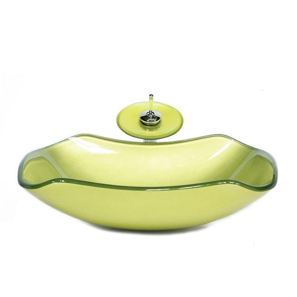 Cuba De Vidro Abaulada 45Cm Verde Oliva + Valvula + Torneira