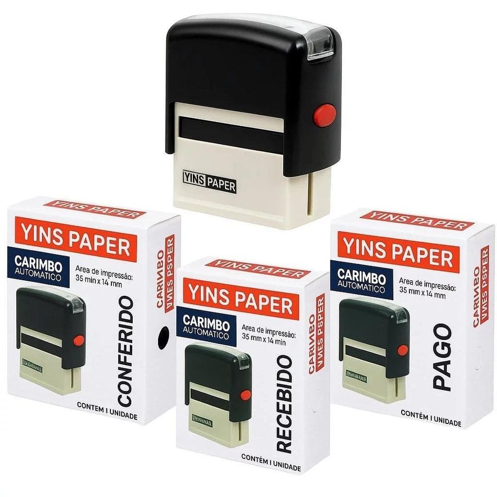 Kit 3 Carimbos Automáticos - Pago Recebido Conferido