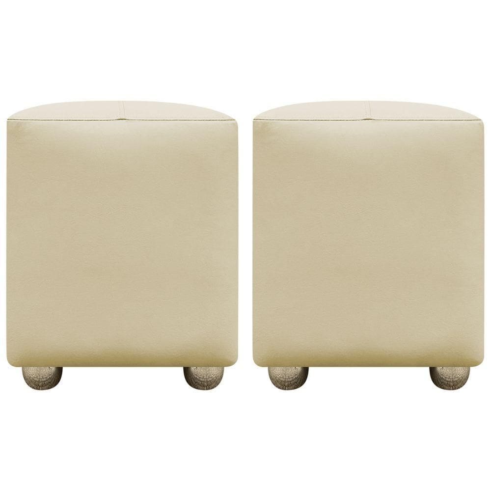 Kit 2 Puffs Decorativos Quadrado Urban - Bege-Bege Corino