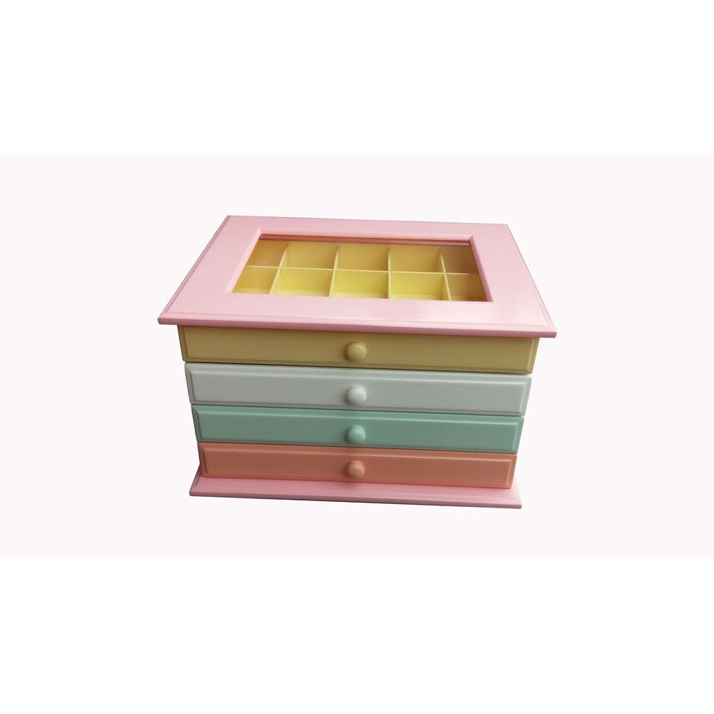 Organizadores com 04 Gavetas - Colorido-Externo Rosa