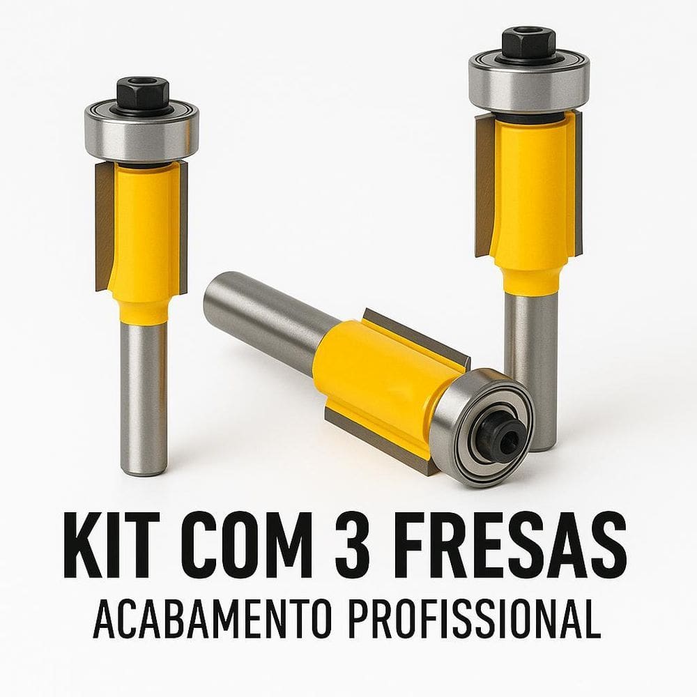 Kit 3 Fresas Reta 13Mm Rolamento Tupia Manual 6Mm Acabamento