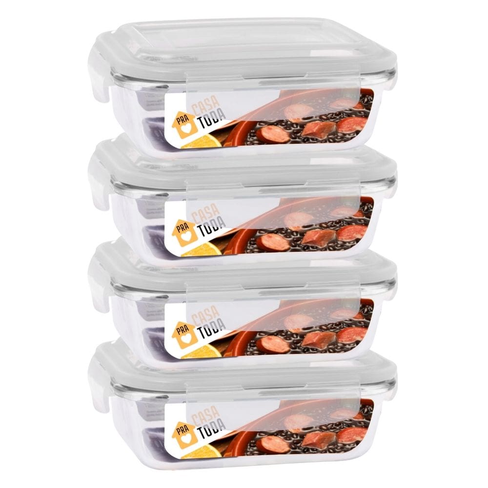 Jogo Com 4 Potes Vidro Tampa Silicone Hermetica 370ml Marmitas