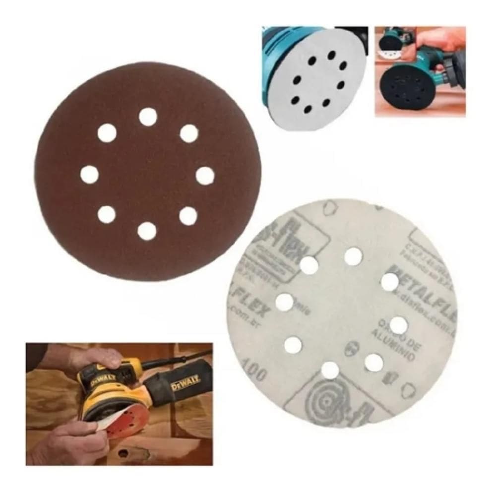 Kit 10 Disco Lixa Pluma 125Mm 8 Furos Roto Orbital Grao 60