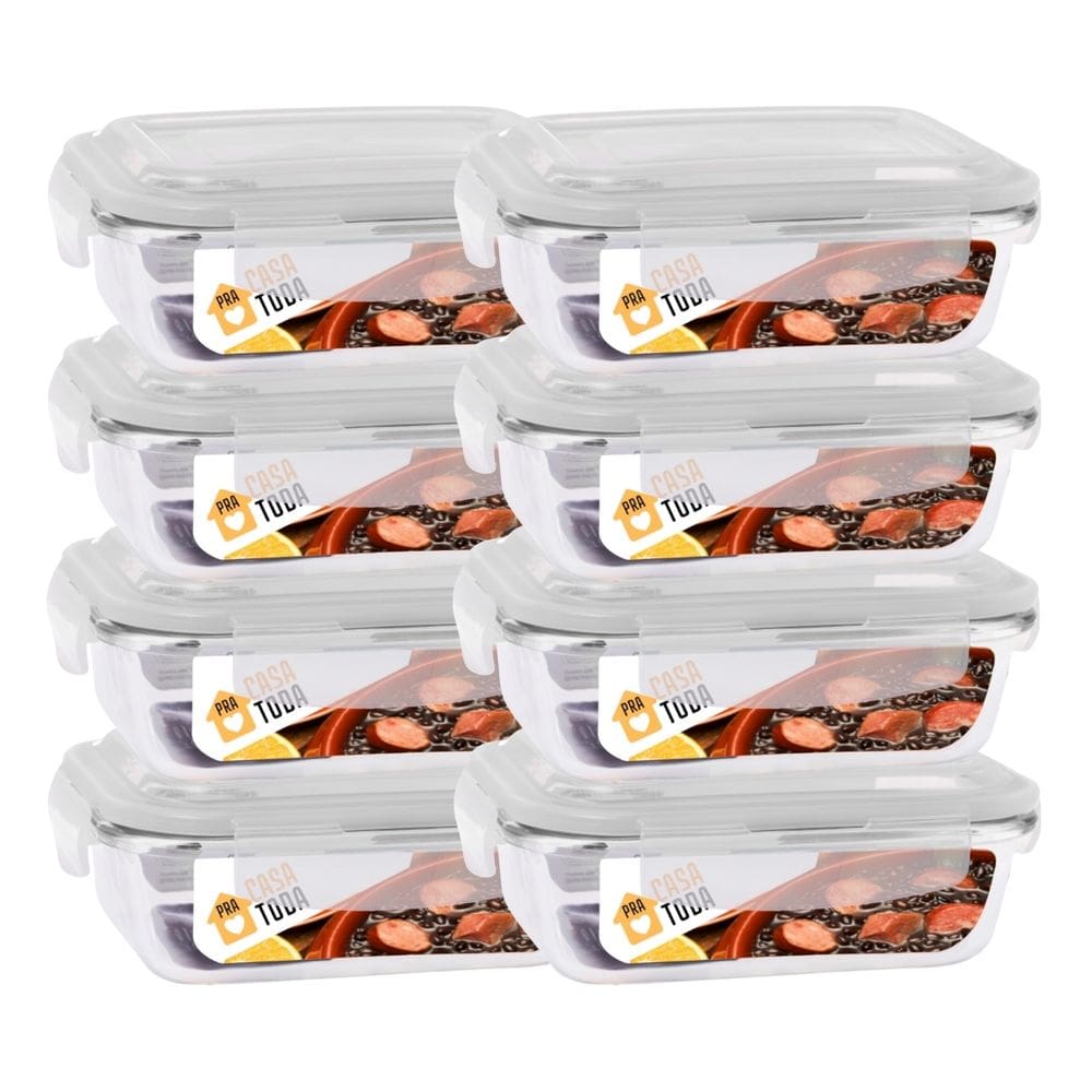 Jogo Com 8 Potes Vidro Tampa Silicone Hermetica 370ml Marmitas