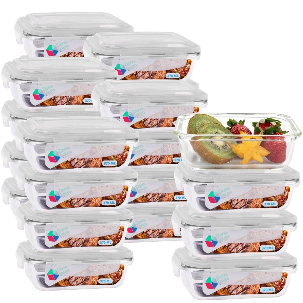 Kit 24 Potes De Vidro Retangular 370ml Marmita Fitness Frutas