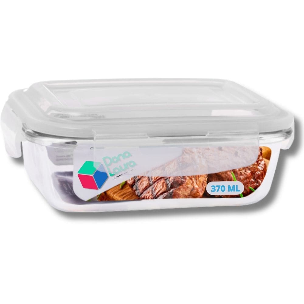 Pote Vidro Transparente 370ml Com Tampa 4 Travas Marmita Lanche