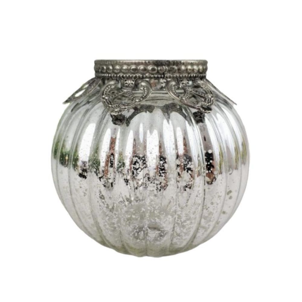 Vasinho Prata Castiçal 10X10Cm Decoração Vaso Ball