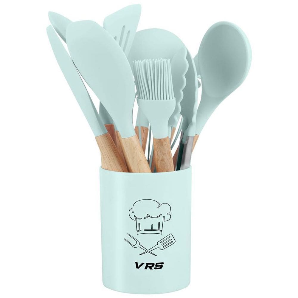 Kit Utensílios Cozinha Silicone Colher Copo Suporte 12 Peças